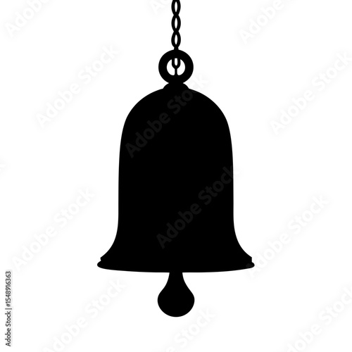 Black Silhouette of a Classic Bell Hanging from a Chain Isolated