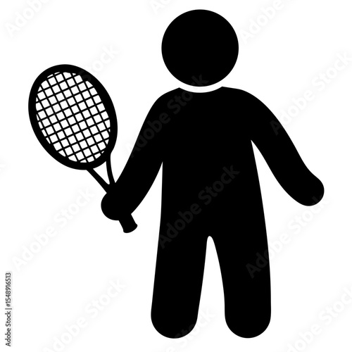 Black silhouette of a person holding a tennis racket, sport concept