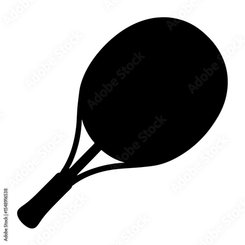 Simple graphic representation of a tennis racket in a black silhouette
