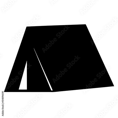 Simple black camping tent with white door opening on a white background