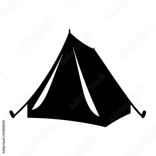 Simple black and white tent silhouette for camping adventures and explorations