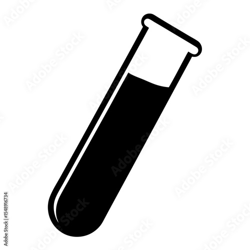 Simple black and white test tube partially filled with dark liquid