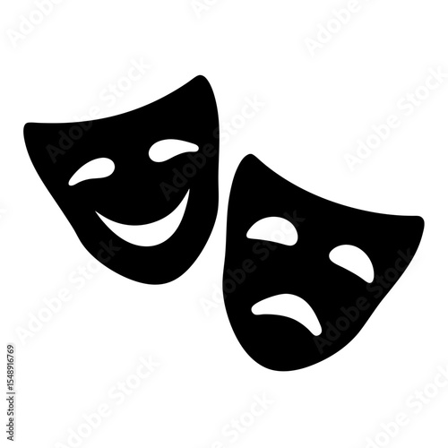 Tragedy and Comedy Masks representing emotion in black and white format