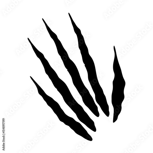 Bold and dynamic black claws ripping through a stark white background