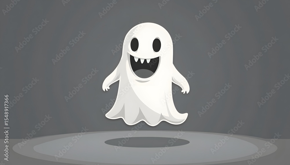 Obraz premium Playful White Ghost Character Floating in Dark Background