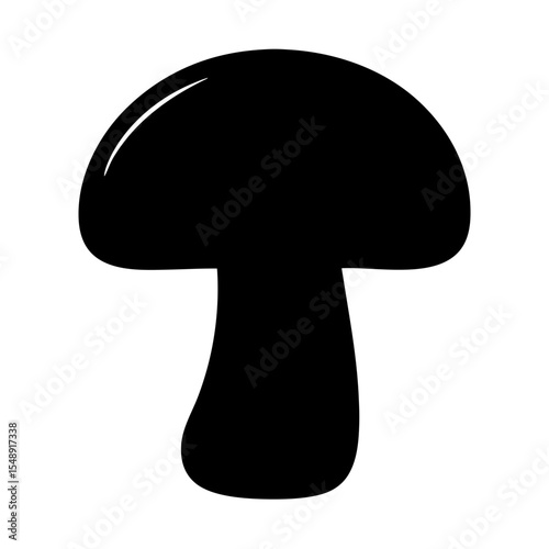 Simple Black Mushroom Illustration on White Background with Smooth Curved Edges