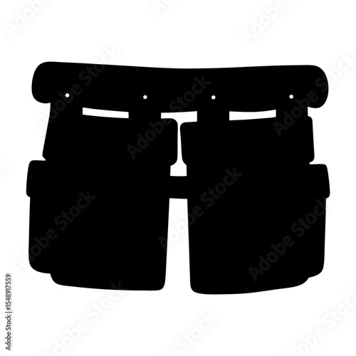 Black and white image of a tool belt with multiple pockets
