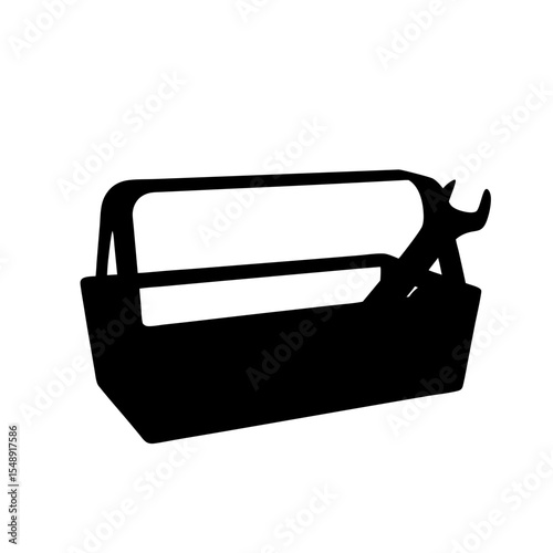 Silhouette of a Toolbox with Wrench Inside, Isolated on White Background
