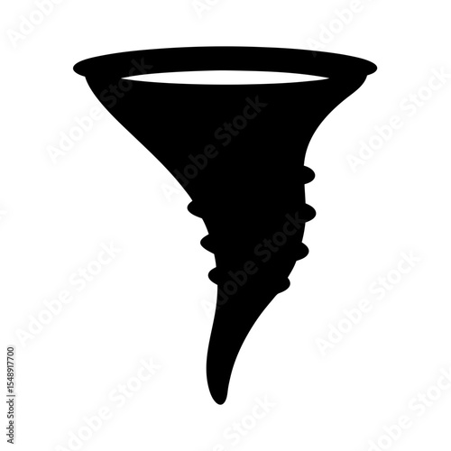 Stylized Silhouette of a Funnel Cloud or Tornado on White Background