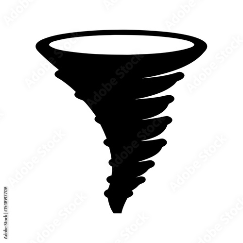 A simplistic black and white illustration of a tornado funnel cloud