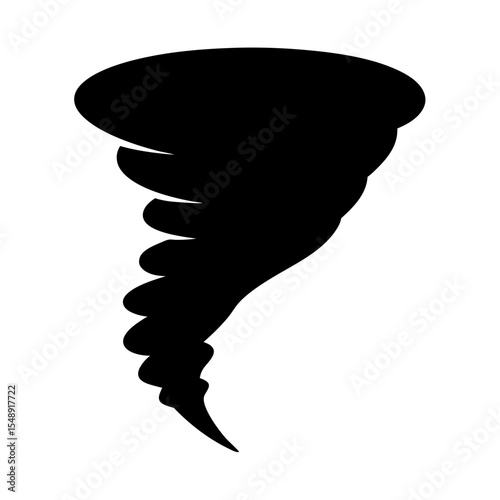 Black silhouette of a tornado or funnel cloud, a dangerous weather phenomenon
