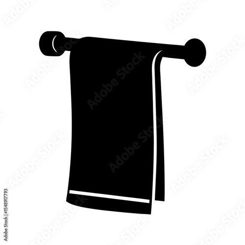 Simple black and white illustration of a towel hanging on a rack