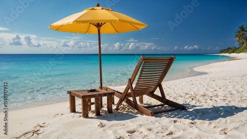 lounge chairs on a tropical beach photo