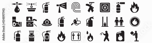 Gas safety glyph icon set. Vector pictograms of flammable, toxic, explosive, warning, danger, protective mask, no flame zone, label, black sign silhouette illustration.