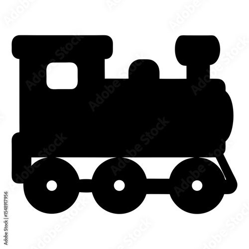 Simple black silhouette of a classic steam engine train on white background