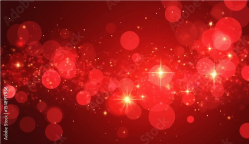 abstract Red Christmas holiday background with bright lights and sparkling stars festive decoration