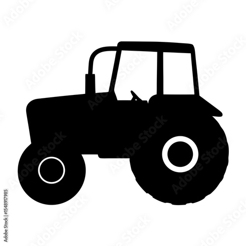 Black silhouette of a tractor with large wheels on a white background