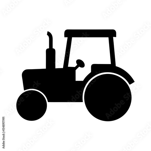 Stylized tractor icon representing agricultural machinery and farming activities in black