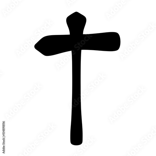 A black crossshaped glyph on a white background, simple yet meaningful design