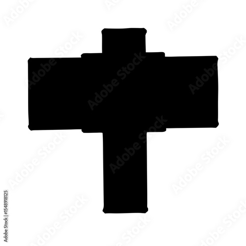 Abstract black crucifix shape on a white background with rugged borders