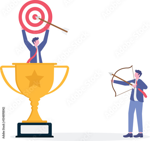 Victory or business achievement, triumph or award winning, accomplishment for leadership success

