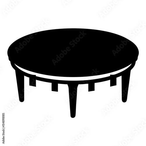 Black and white image of a round table with unique legs