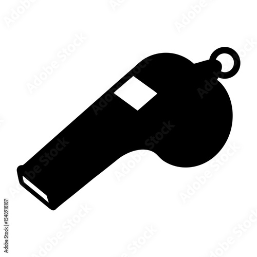 Stylized Black Silhouette of a Classic Whistle with Ring Attachment