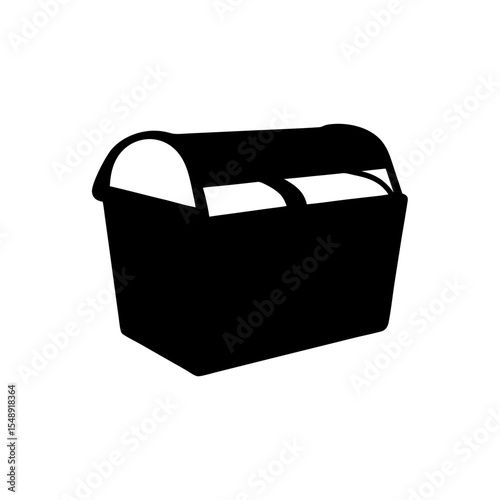 Silhouette illustration of a treasure chest with the lid partially open