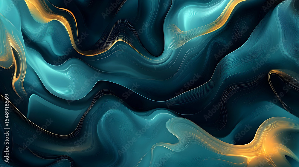 Obraz premium Abstract teal and gold flowing waves background for modern design and artistic concepts