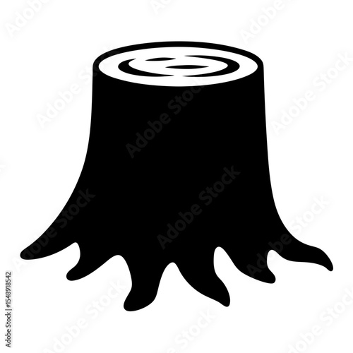 Simple Black and White Tree Stump Illustration With Growth Rings Visible