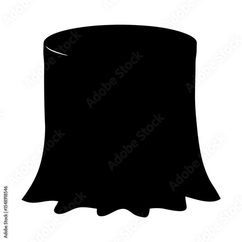 Abstract minimalist black cloth draped over an object, isolated on white background