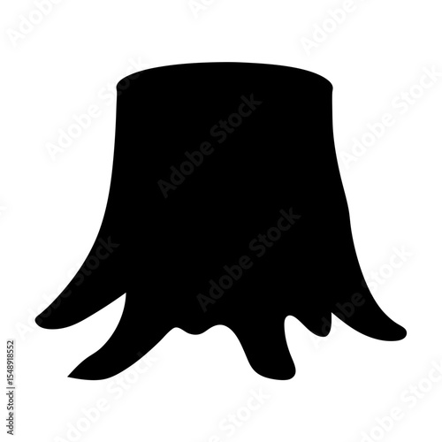 Simple Black Silhouette of Tree Stump on White Background for Decoration