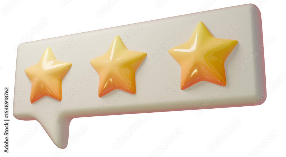 Obraz premium Star rating in cartoon style speech bubble. 3d rendered icon illustration.