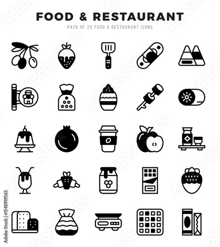 Simple Set of Food and Restaurant Related Vector Lineal Filled Icons.