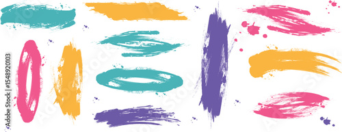 Various width brush strokes Mega bundle of different ink brush strokes:rectangle,square and round freehand drawings.Ink splatters,grungy painted lines,artistic design