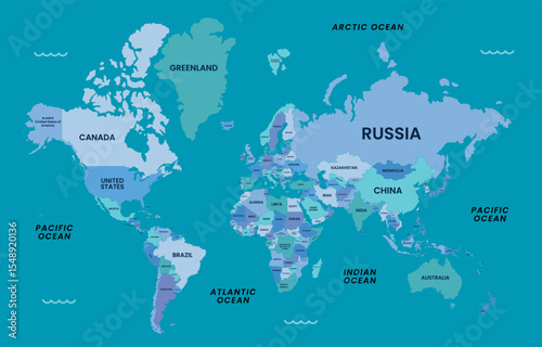 World Map with Oceans and Labels