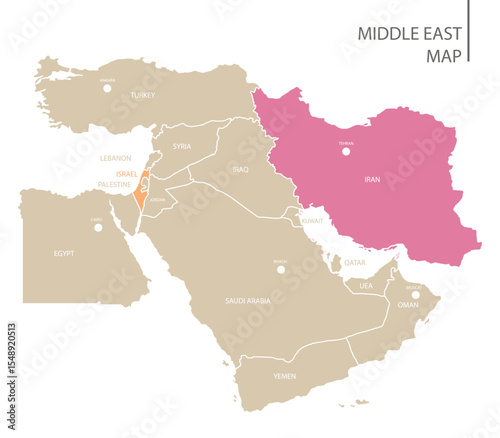 Middle East Countries Map Vector File. Iran-Israel conflict on the map