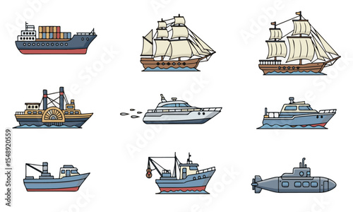 A Diverse Collection of Watercraft: From Historic Sailboats to Modern Submarines