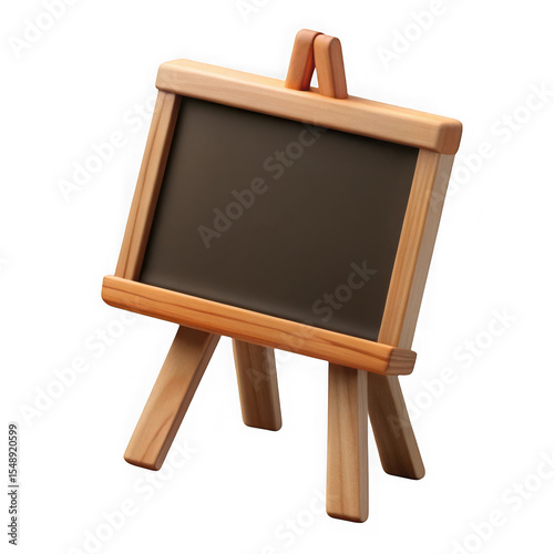 Realistic 3d render of a wooden easel with blank chalkboard isolated on transparent background