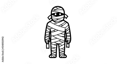 Vector Minimalist Line Art SVG Illustration of a Mummy Character in Black and White Geometric Style for Web and Digital Design