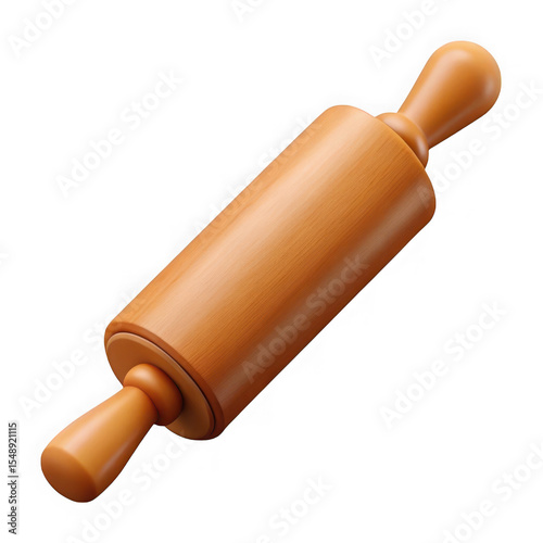 Realistic 3d rendered wooden rolling pin isolated on transparent background for baking