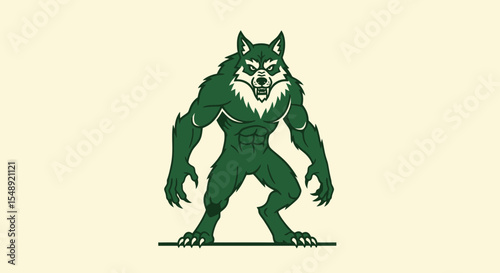 Vector SVG Illustration of a Werewolf Character in Modern Flat Style with Green and White Colors
