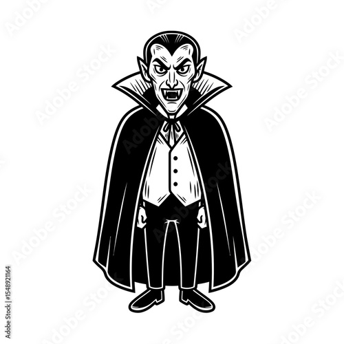 Vector SVG Illustration of Vampire Character in Gothic Style with Bold Line Art and Monochrome Palette
