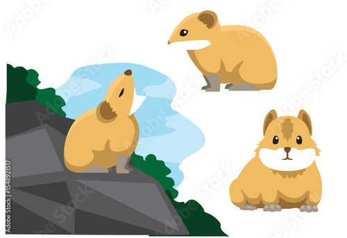 Pika Cute Animal Cartoon Isolated Character Various Poses