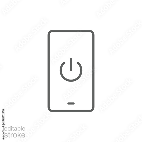 Minimal Smartphone Icon with Centered Power Button Symbol Vector, Editable Stroke Line for Digital Detox, Calm Tech Use, Screen Off Mode, Mindful Mobile Shutdown
