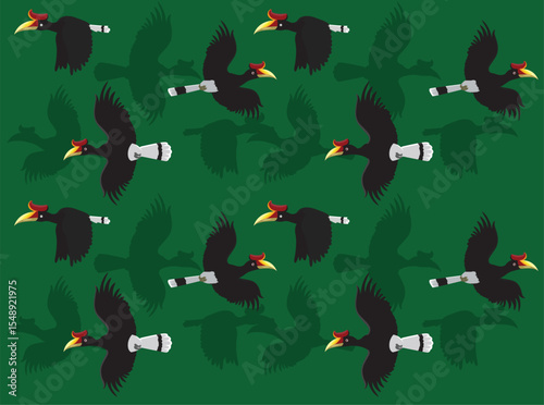 Hornbill Rhinoceros Bird Cartoon Character Seamless Wallpaper Background