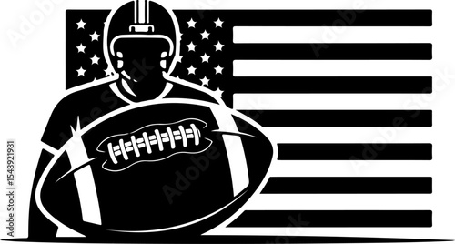 American Football Player Silhouette Against the US Flag, a powerful symbol of national pride.