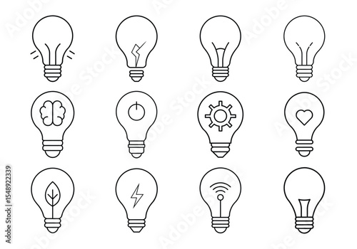 light bulb icons set line art style isolated on white background