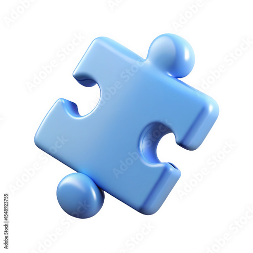 Single Pastel Blue 3 D Puzzle Piece Icon Rendered with Soft Rounded Edges and Smooth Surface Texture isolated on a transparent background