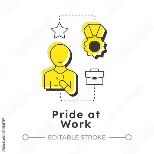 Pride at work modern linear concept icon. Achievement, promoting. Workplace culture, employee. Career growth. Flat outline elements connected with dotted lines. Creative visual. Easy to edit